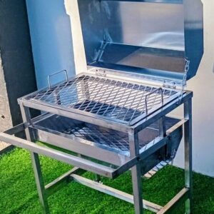 Mobile Medium Stainless Steel Adjustable Braai with Wheels and Lid